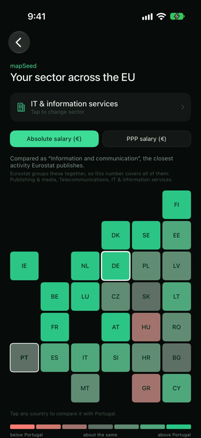 A 27 tile grid of the European Union with Germany selected